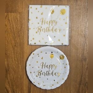 Gold and White Happy Birthday Party Supplies Set Serves 25